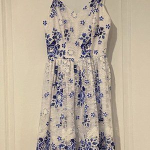 Aqua White and Blue Floral Lace Sundress in size XS